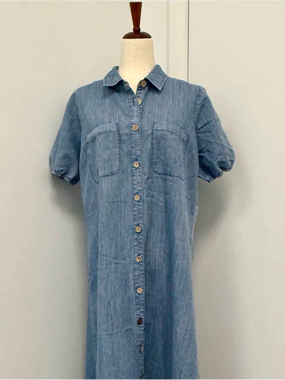 Y2K Country Cowgirl Denim Button Front Dress Size L Blue Boho Prairie Western